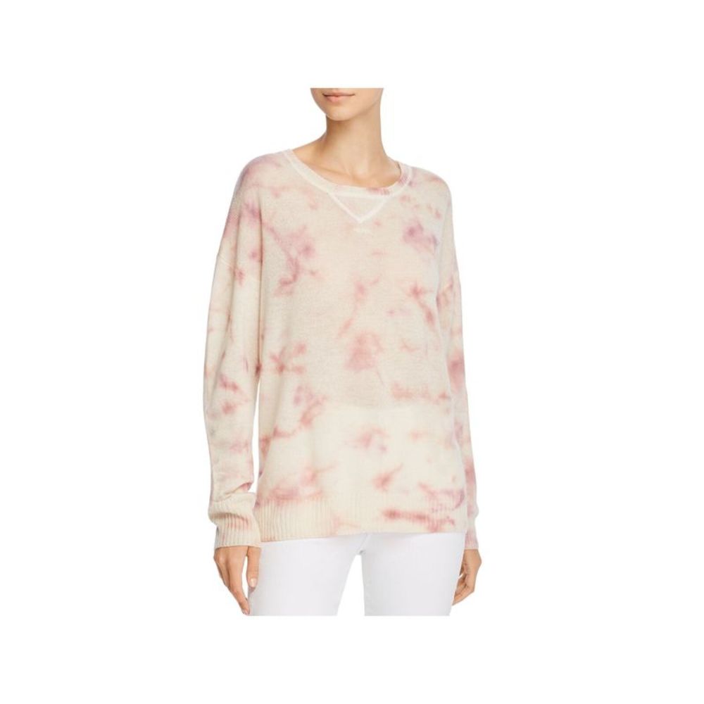 Designer Brand Womens White Cashmere Acid Wash Long Sleeve Crew Neck Sweater XL